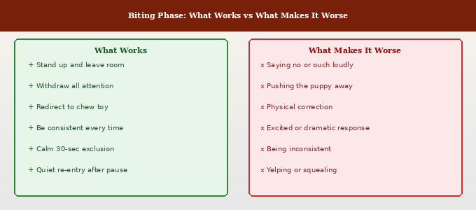 Goldendoodle puppy biting phase — side by side comparison of what works versus what makes biting worse