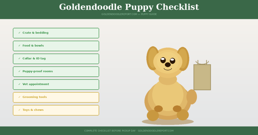 Goldendoodle puppy checklist — illustrated guide to everything you need before bringing your puppy home